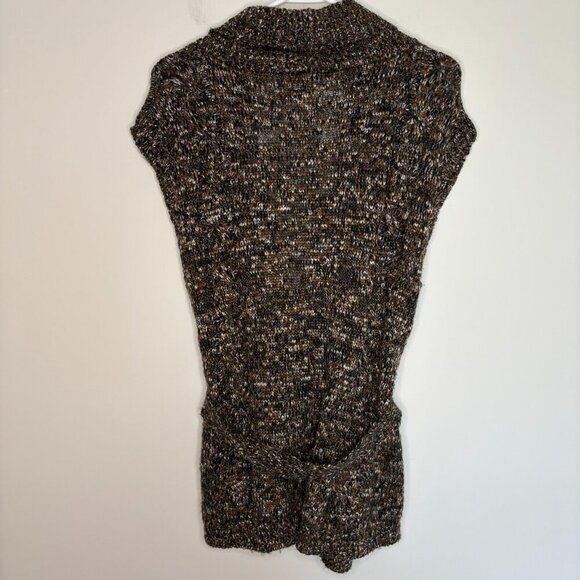 CHICO'S Silk Blend Cable Knit Button Up Sweater Vest Women's L Belt Soft Brown - Picture 4 of 7